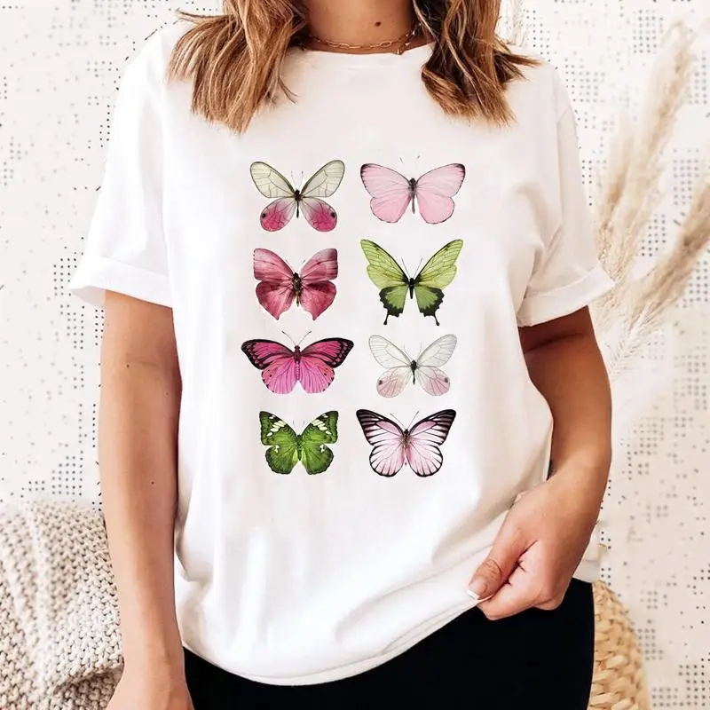 

Spring Summer Butterfly 90s Cute Tee Shirt Casual Fashion Lady Clothes T Women Short Sleeve Tshirt Top Female Graphic T-shirts