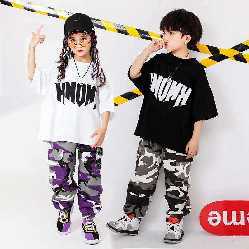 

Камуфляжная одежда для выступлений в стиле хип-хоп для мальчиков и девочек, модный детский костюм в стиле хип-хоп для джазовых танцев