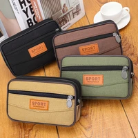 men canvas waist bag multifunction mobile phone bag belt pack casual three layer waterproof phone pouch