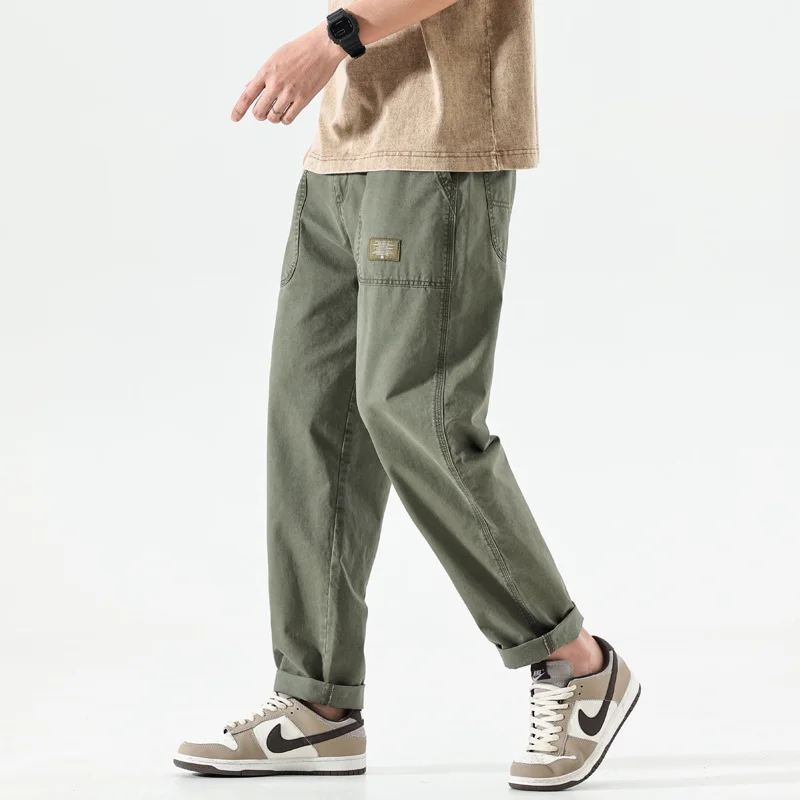 

2023 Spring Autumn Men 100% Cotton Cargo Trousers Man Solid Loose Casual Safari Style Harajuku Baggy Pants Pocket Gray Workwear