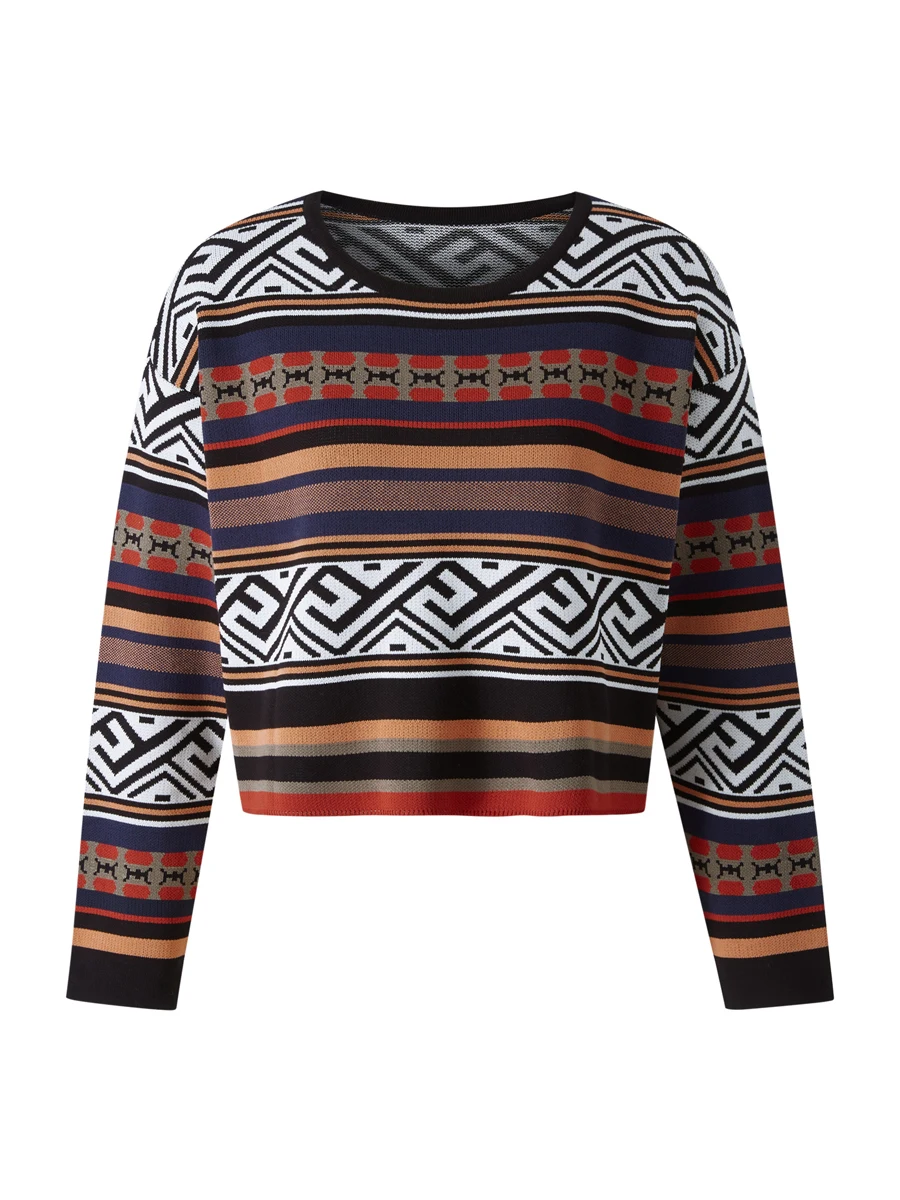 

Women s Striped Crop Sweater Long Sleeve Pullover Jumper