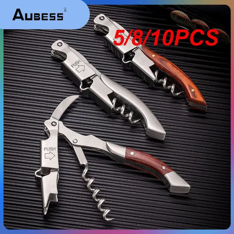 

5/8/10PCS Wood Handle Corkscrew Professional Stainless Steel Can Crusher Screw Opener Cutter Portable Tool Beer Opener New