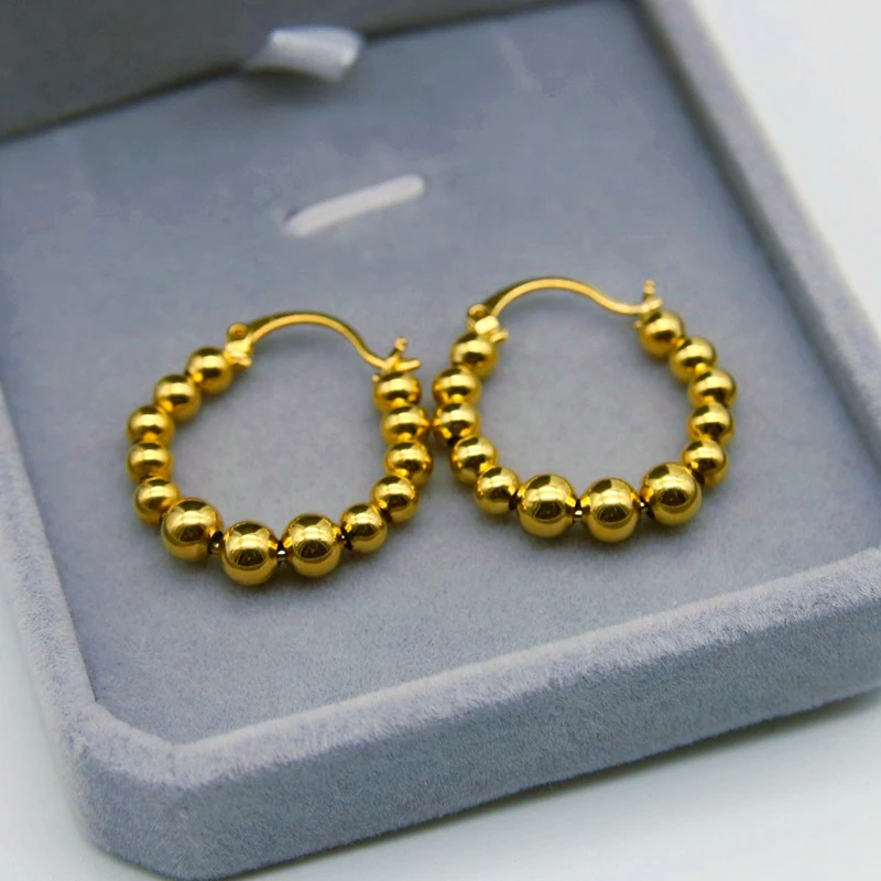 

Серьги-кольца золотого цвета с гладкими бусинами для женщин, модные женские украшения вечерние Ринок