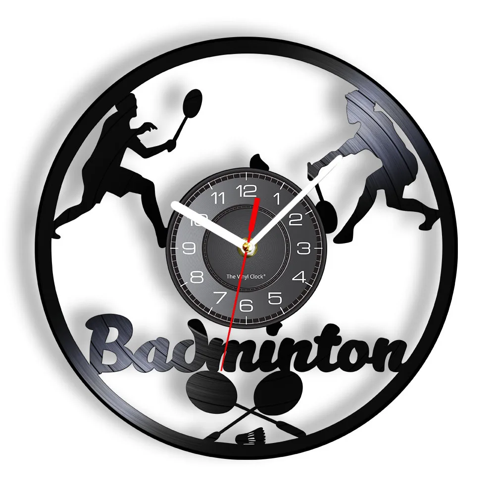Badminton Contemporary Wall Clock for Living Room Badminton Racket Artwork Black Wall Watch Sports Vinyl Music Record Wall Clock