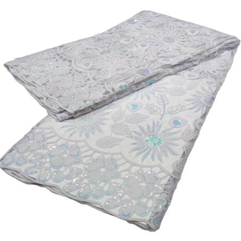 

Королевский синий африканский кружевной материал 2022 Белый Высококачественный нигерийский вечерние вечерний вышивка блестками 5 ярдов фра...