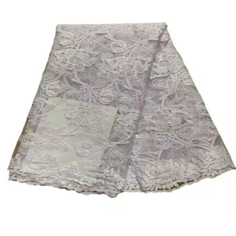 

African Sequins Lace Fabric 2023 White High Quality French Nigerian Groom Sequins Lace Fabric For Sewing Dress Wedding Party