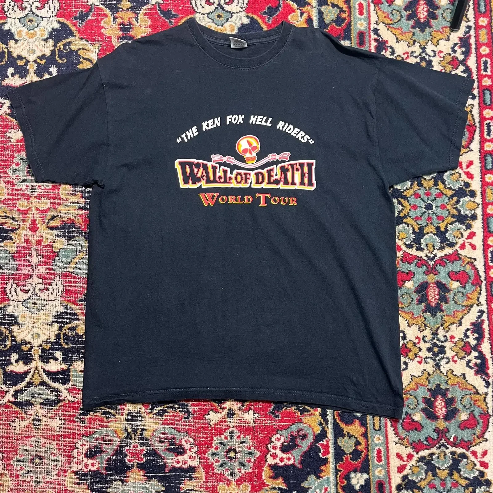 Фото Винтажная футболка Wall Of Death World Tour, размер XL, для повседневной носки, унисекс, с эффектом потертости, для байкерских шоу и трюков №1