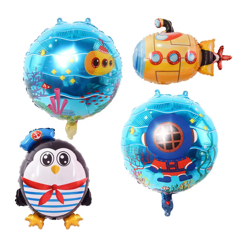 

Children's Toy Submarine Diver Round Balloon Ocean Theme Birthday Decoration Party Arrangement Balloon Wholesale