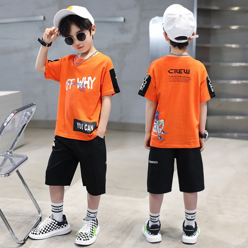 

Boys Summer Kids Clothes Sets 6 8 10 12 14 Years Boy Sport Suit letter Short Sleeve T-shirt+shorts Teenager Boys Clothing Set