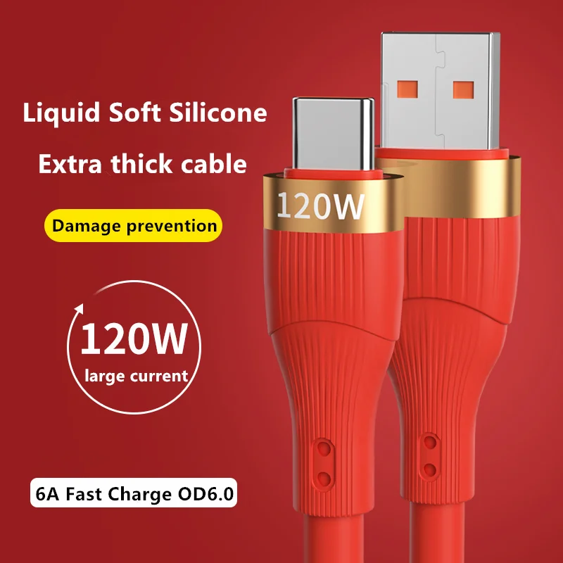 

6A жидкий мягкий силиконовый кабель для Huawei Samsung Xiaomi Vivo аксессуары для телефонов Быстрая зарядка Type-C зарядное устройство USB C кабели