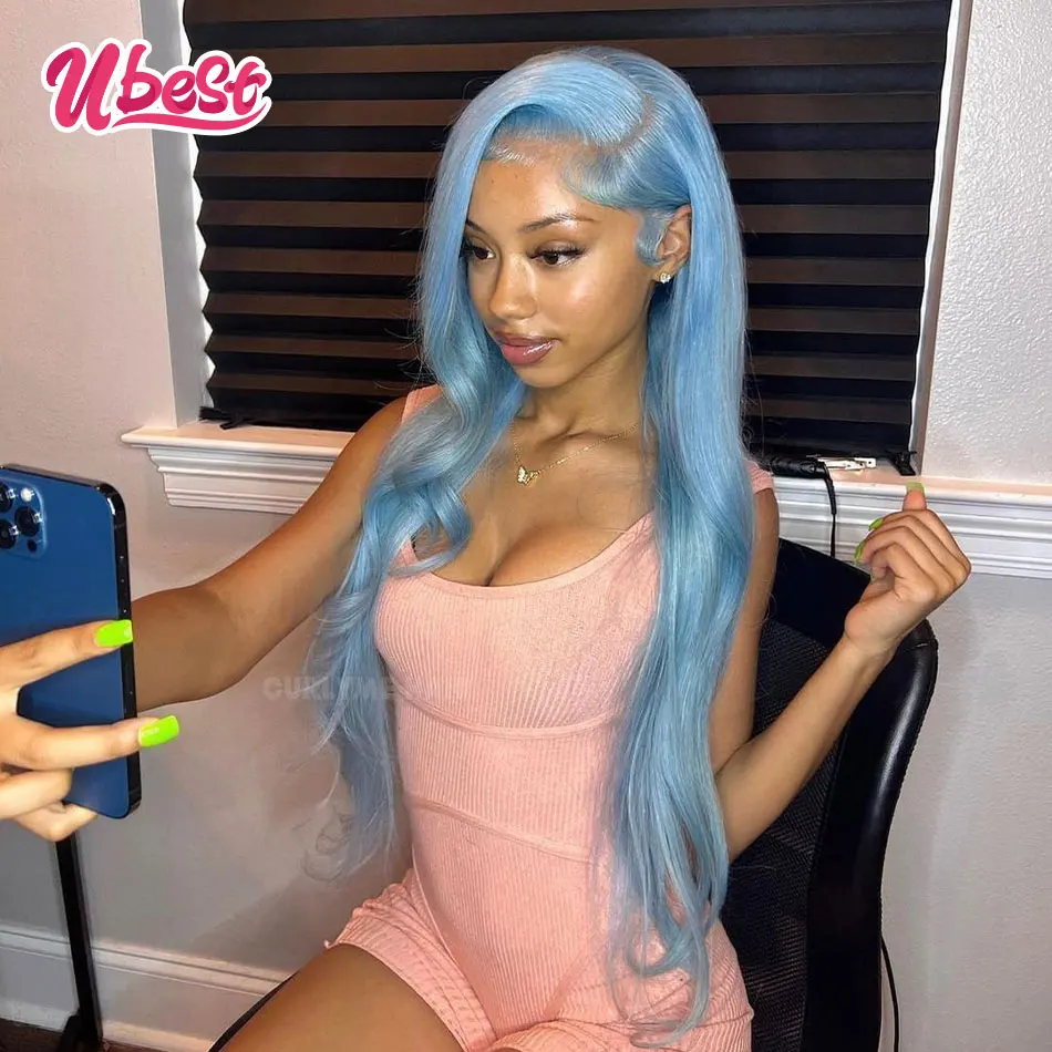 Ubest 32-дюймовые синие прямые человеческие волосы на сетке 13x4 613 цветные парики