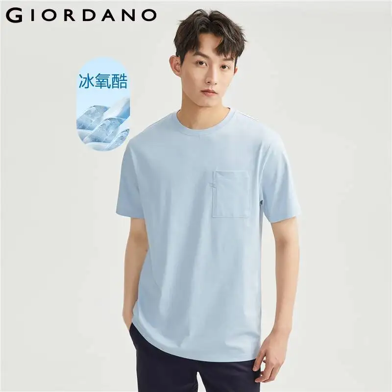 

GIORDANO Men T-Shirts High-Tech Cooling Single Pocket Embroidery Tee Short Sleeve Crewneck Summer Simple Casual Tshirts 01023420