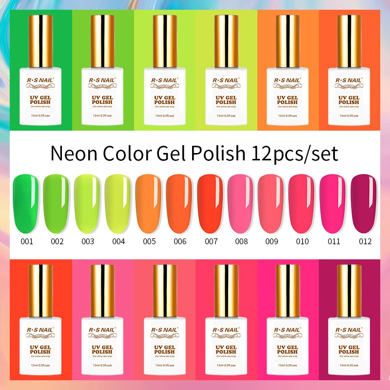 RS NAIL 15ml Gel Nail Polish Set 12PCS Nails All For Manicure Semi-permanent Gel Varnish UV LED Nail Art Neon Gel Polish