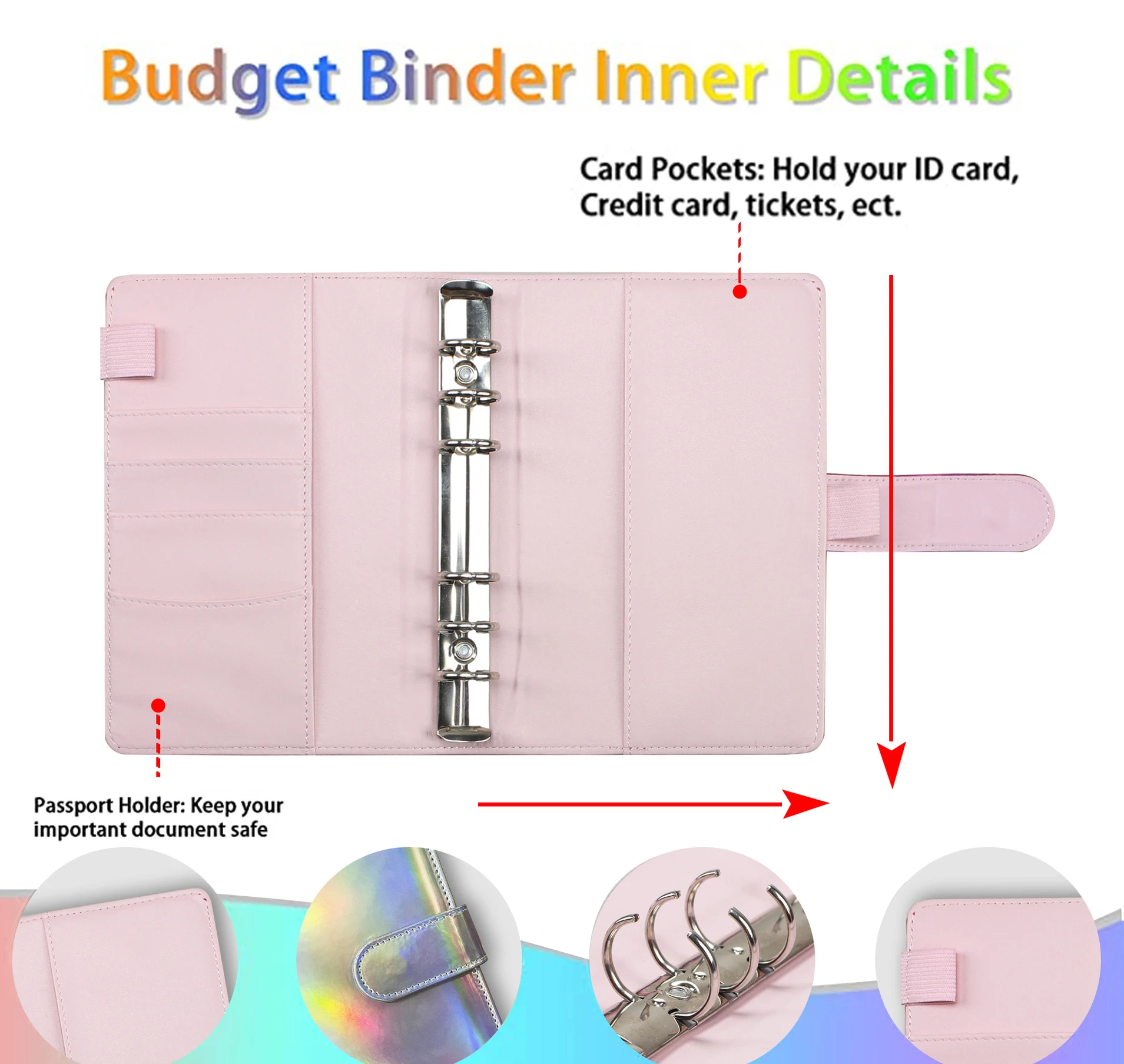 

A6 Pu Laser Diy Budget Binder Notebook 8Pcs PVC Pockets Macaroon Color Cover Agenda Planner Bullet Cover School Stationery 9pcs