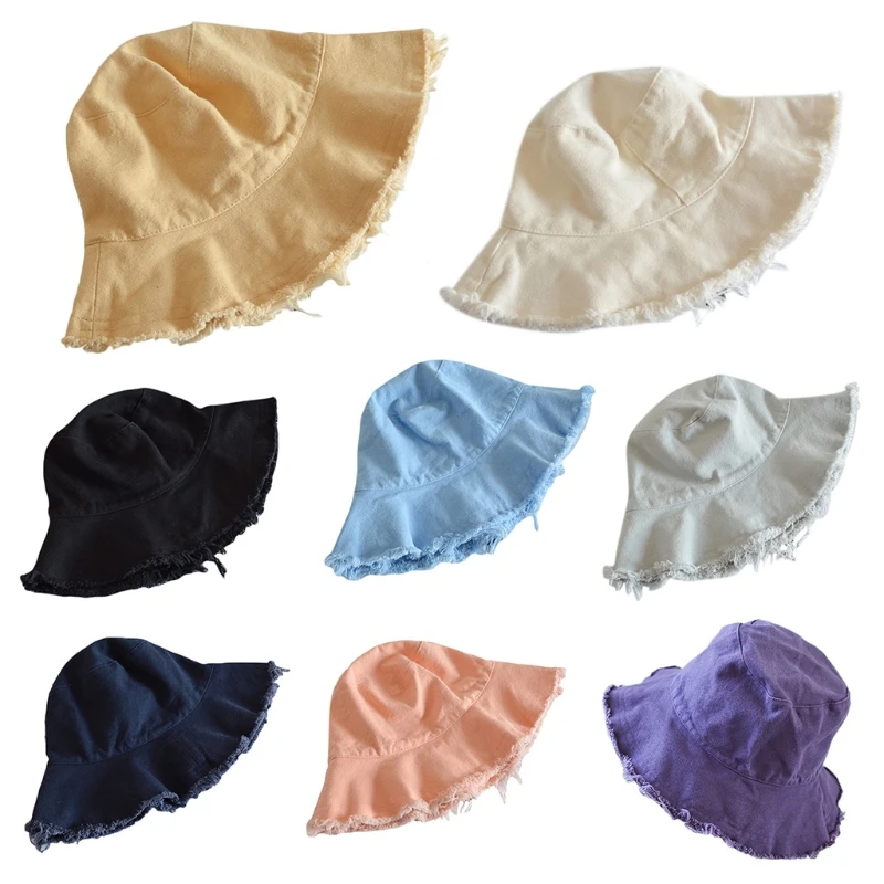 

Vintage Distressed Frayed Washed Bucket Hat Solid Color Foldable Fisherman Cap