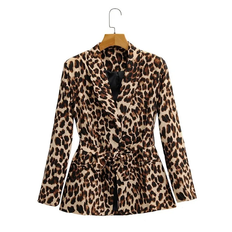 Leopard Print Blazer Suit with Sashes Women Sexy Fashion Slim Office Blazer Single Breasted Casual Commute Elegant Spring Coats