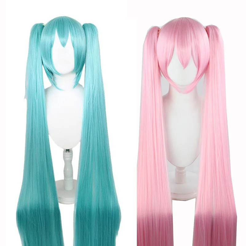 Blue Pink Anime Vocaloid Miku Cosplay Wig Japan Beginner Future Miku Cosplay for Female Carnival Party Hair Clip Ponytails Wigs