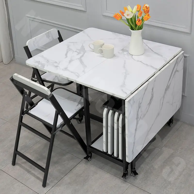 

Современный минималистичный домашний передвижной Прямоугольный складной деревянный обеденный стол и стулья с имитацией мрамора 주블