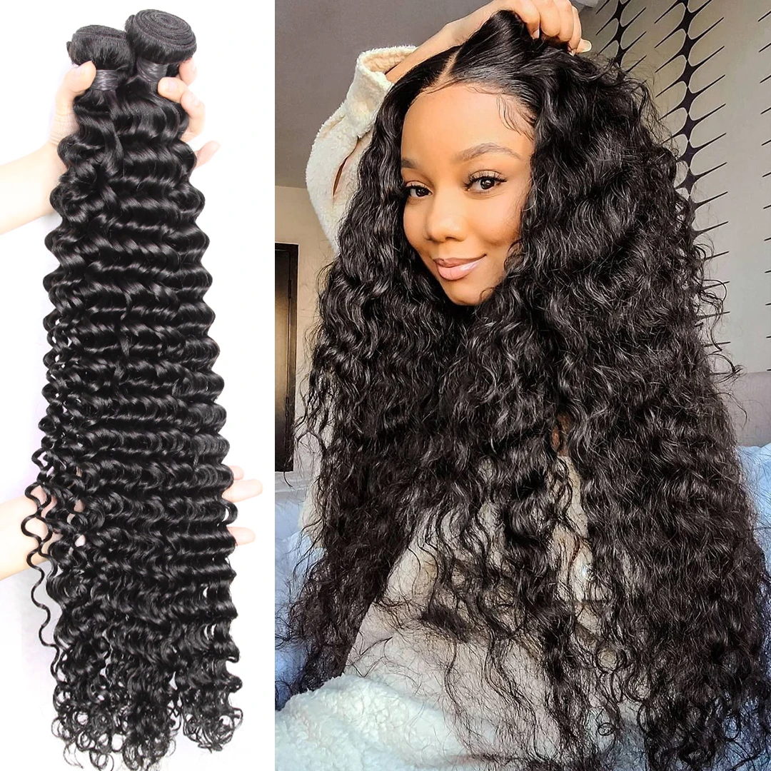 

30Inch Deep Wave Bundles 3pcs/lot Bundle Brazilian Virgin Hair Bundles Natural Color 100% Human Hair Weave For Black Women