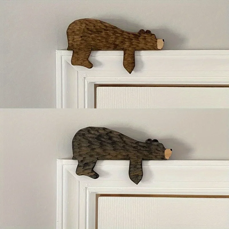 Hand-Carved Wooden Bear Door Topper - 3D Animal Wall Sculpture Rustic Home Art Decor for Christmas Gift &amp Indoor/Outdoor Use