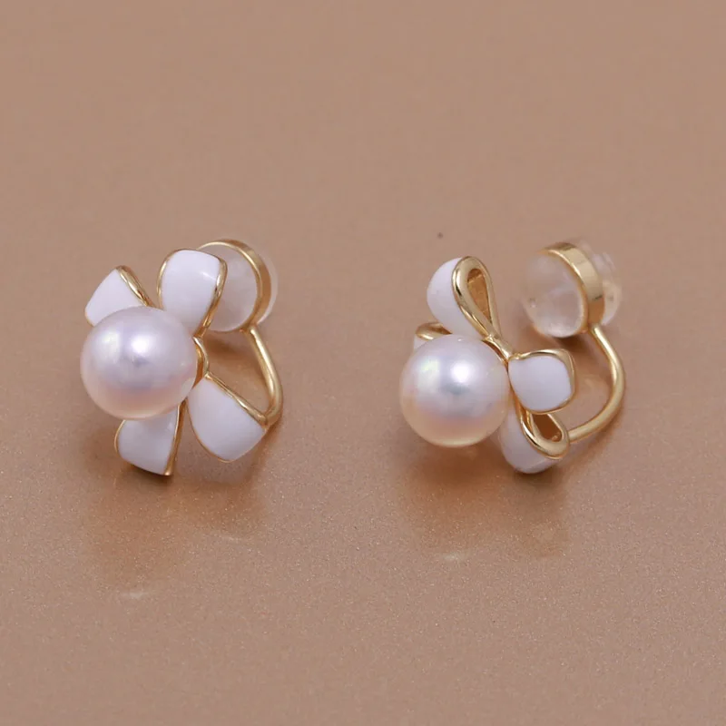 

MeiBaPJ DIY 925 Silver Empty Holder 6-7mm Natural Round Pearls Fashion Bow Stud Earrings Fine Wedding Jewelry for Women