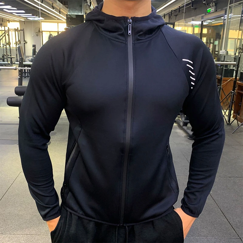 Men Autumn Winter Hoodie Sport Coat Running Jogging Zipper Hooded Outdoor Windproof Fitness Athletic Coats Gym Training Jackets