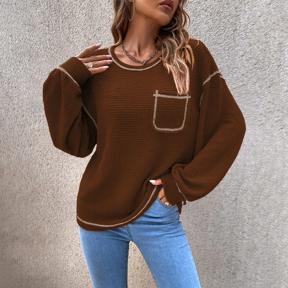 

2023 Spring Autumn New Hot Sale Round Neck Women Knitted Pullover Simple Long Sleeve Large Female Sweater