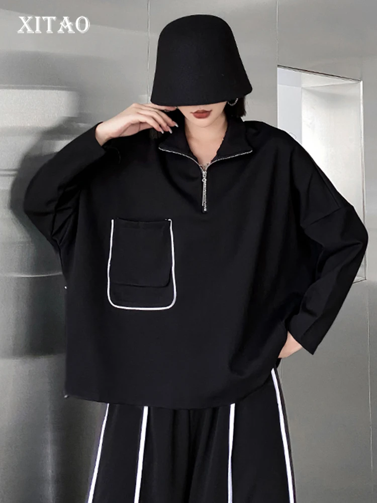 

XITAO, черная футболка с длинным рукавом, женская, простая, индивидуальная, Повседневная, свободная, темпераментная, универсальная, модная, весна 2023, новинка, WLD11091