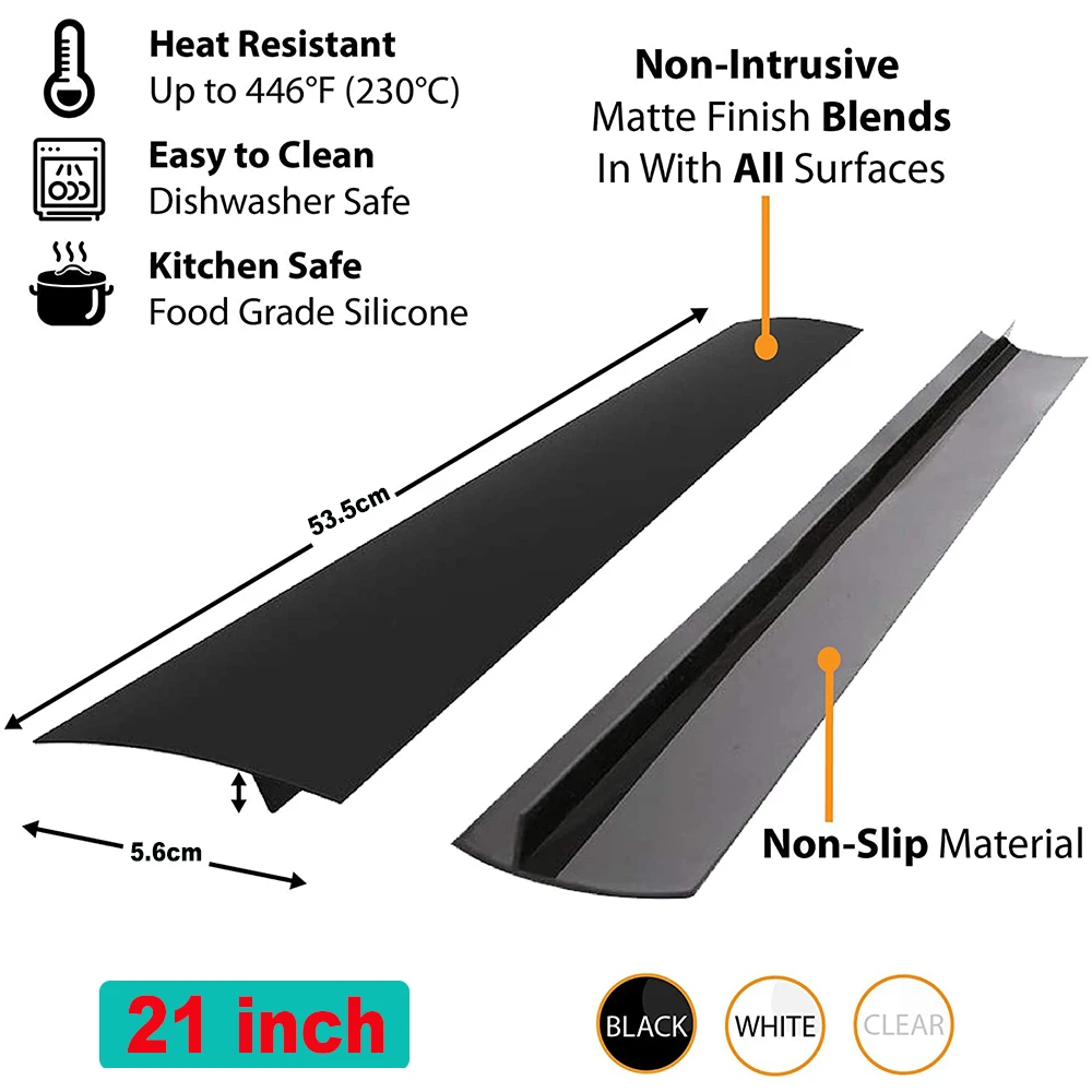 

63cm Black/White Kitchen Stove Counter Silicone Stove Gap Cover Heat Resistant Mat Gap Seals Spills Filler New