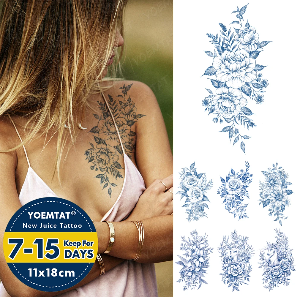 

Semi-Permanent Waterproof Temporary Tattoo Sticker Pony Flower Rose Genipin Herbal Sunflower Juice Lasting Ink Fake Arm Tatoo