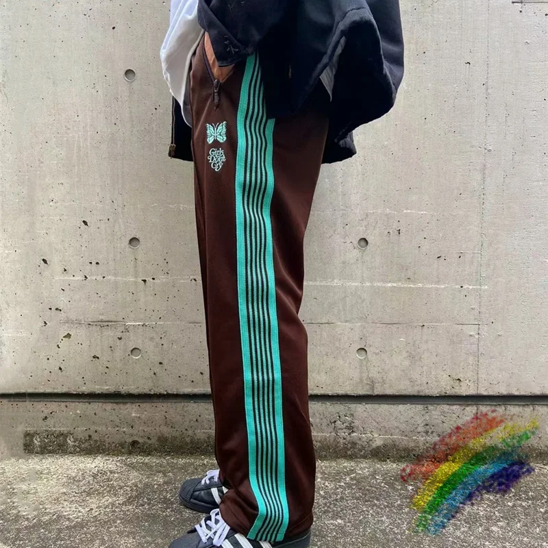 

Girls Don’t Cry AWGE Needles Sweatpants Men Women Jogger Side Webbing Striped Needles Trousers Butterfly Embroidery AWGE Pants