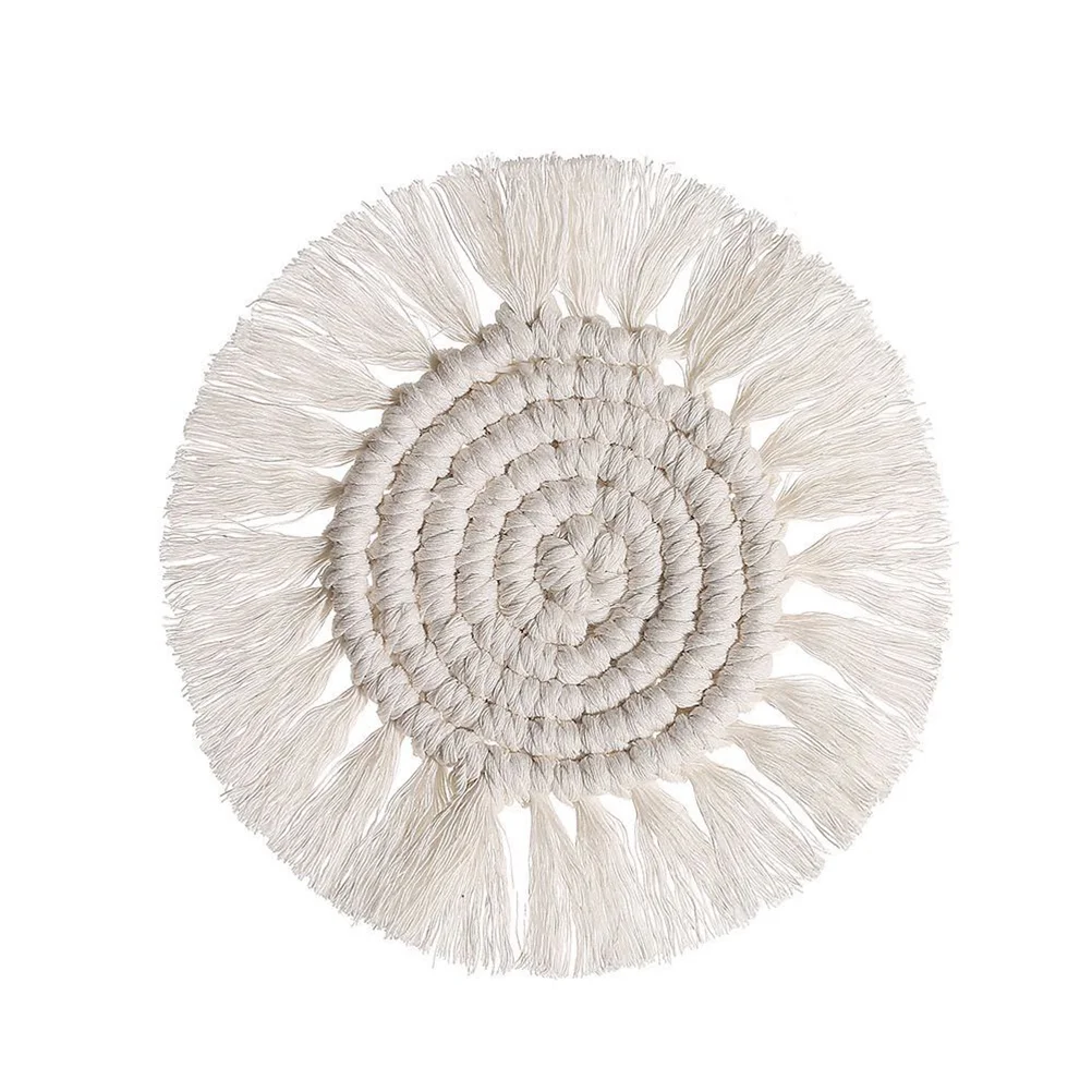 

Woven Cup Coaster Round Cup Mat Heat Insulation Cup Mat Cotton Tassel Coaster