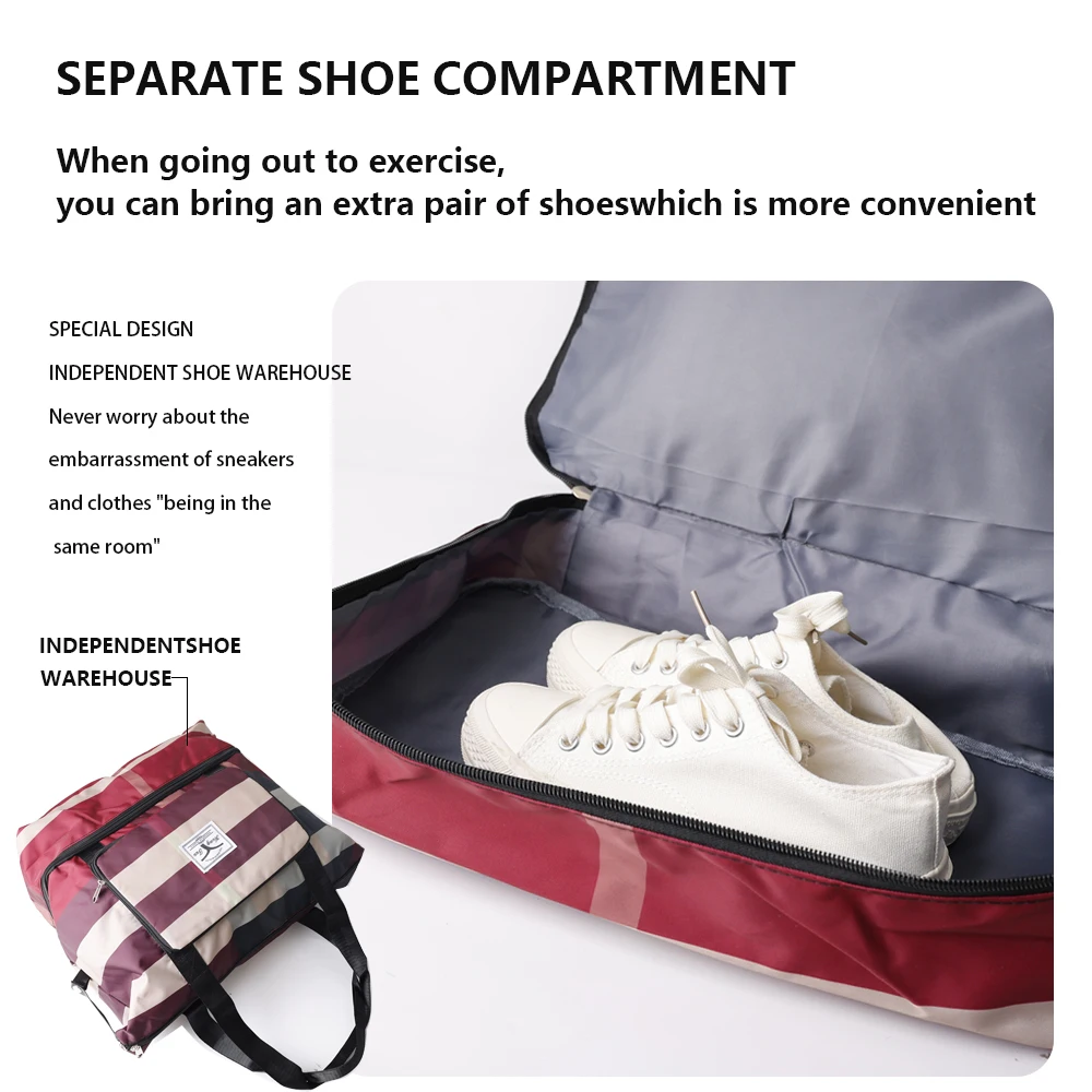 Fashion Stripe Large Capacity Travel Handbags Oxford Dry and Wet Separation Luggage Storage Bag Folding Fitness Package Handbag