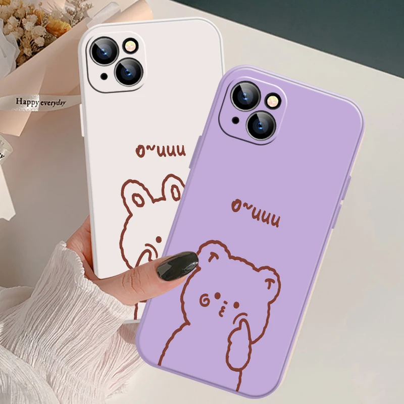 

Phone Case For iPhone 11 12 Pro MAX Mini 13 Pro MAX 6 6S 7 8 Plus X XS MAX XR SE 2020 Luxury Cartoon Bear Liquid Silicone Cover