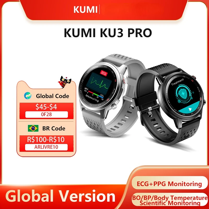 

KUMI KU3 Pro Men Man Smart Watch Laser Health ECG Monitor Heart Rate Blood Pressure Tracker Waterproof Smartwatch for IOS Andro