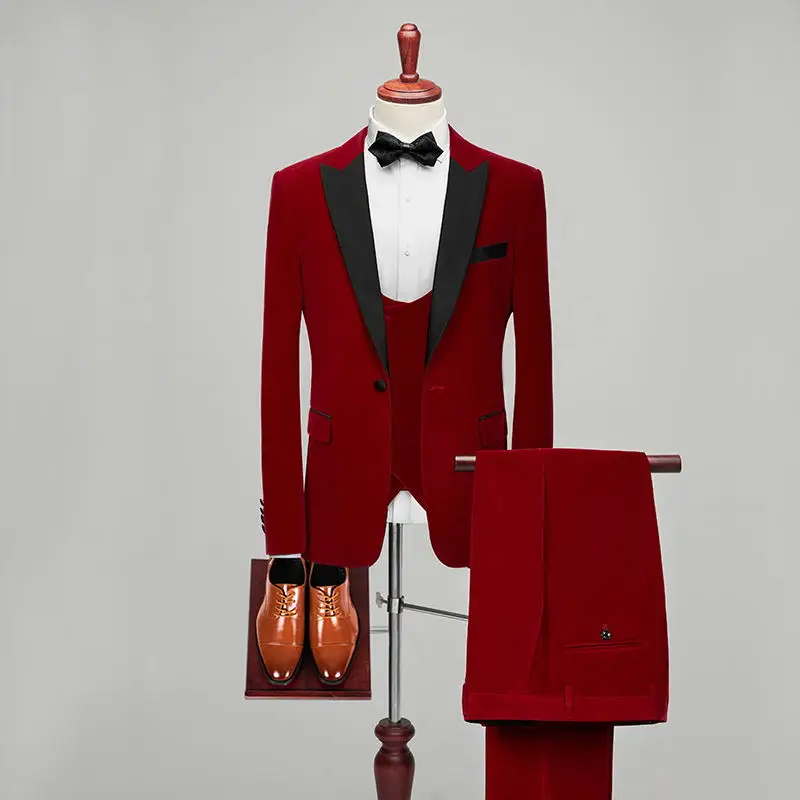 

2022 Boutique 5XL (Blazer + Vest + Trousers) Men's Fashion Business Gold Velvet Wedding Elegant Casual Dress Tuxedo 3-piece Set