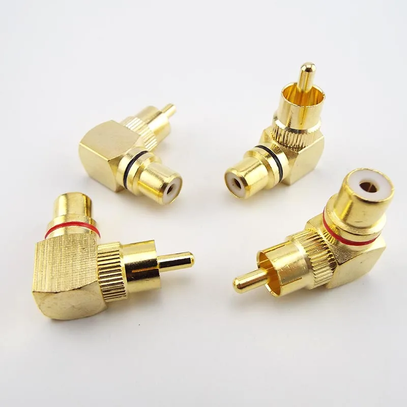 4pcs RCA Right Angle Male To Female Connector 90 Degree Plug Adapters L type F to M Audio Connectors Brass Gold Plated - купить по