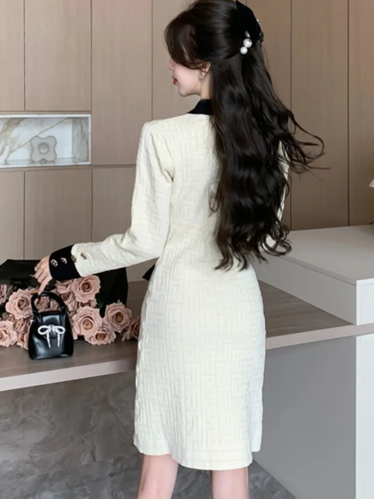 Осеннее новое модное трикотажное платье с бантом и длинными рукавами для женщин