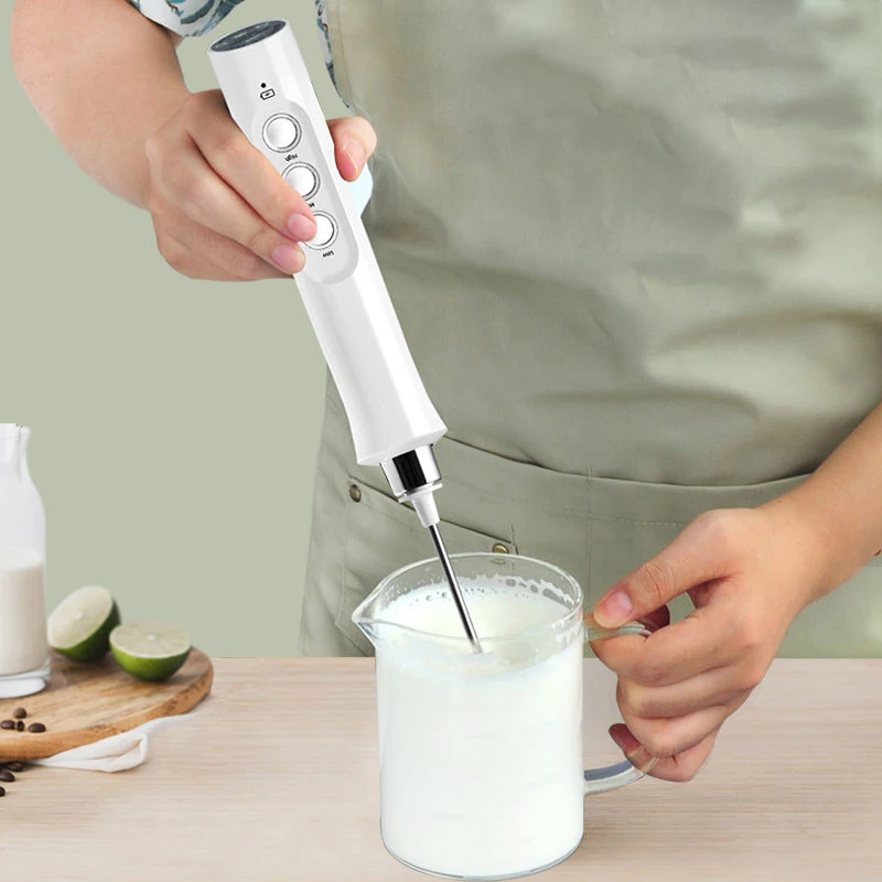3 In 1 Electric Milk Frother Portable Handheld Home Foam Maker Rechargeable Coffee Frothing Wand Foamer High Speeds Drink Mixer