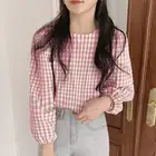 Женская блузка с круглым вырезом, в клетку