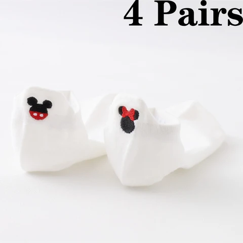 Носки женские хлопковые с вышивкой «мышь», 4 пары