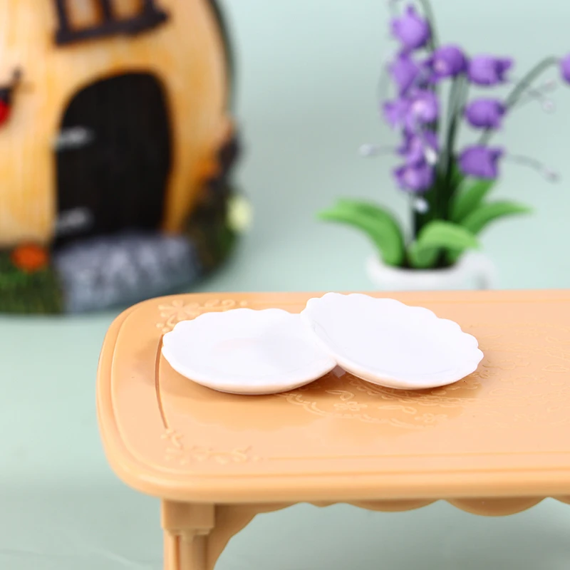 

2PC Dollhouse Miniature Accessories Mini Food Plate Simulation Kitchen Disk Dessert Lace Dish Model Toys For Doll House