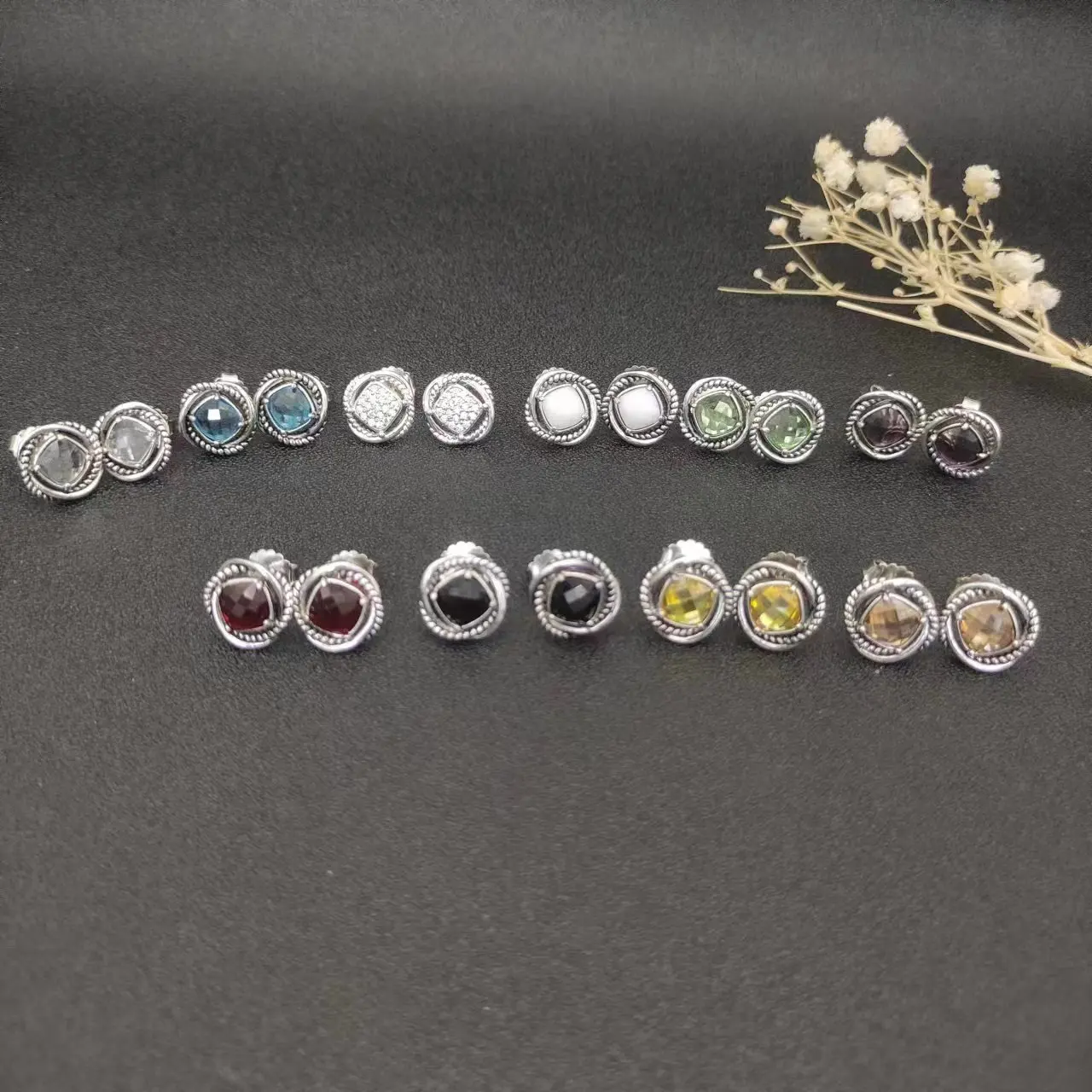 David Yurman Cable Classics Tetragonal Stone Earrings in Sterling Silver With Amethyst and Pave Diamonds Jewelers