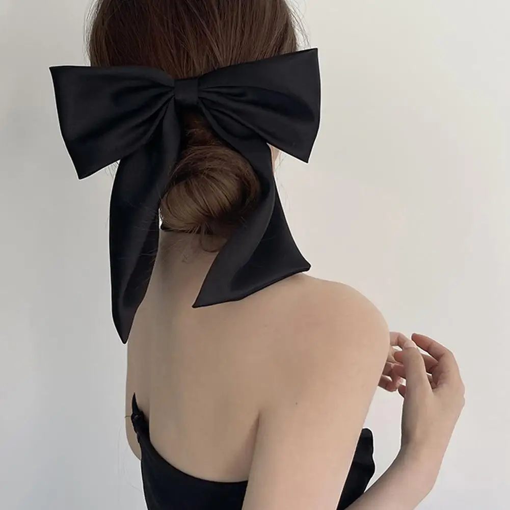 

Elegant Bow Ribbon Hair Clip Fashion Simple Solid Satin Girls With Retro Hair Pin Clips Clip Accessories Hair Spring Headba P0T4