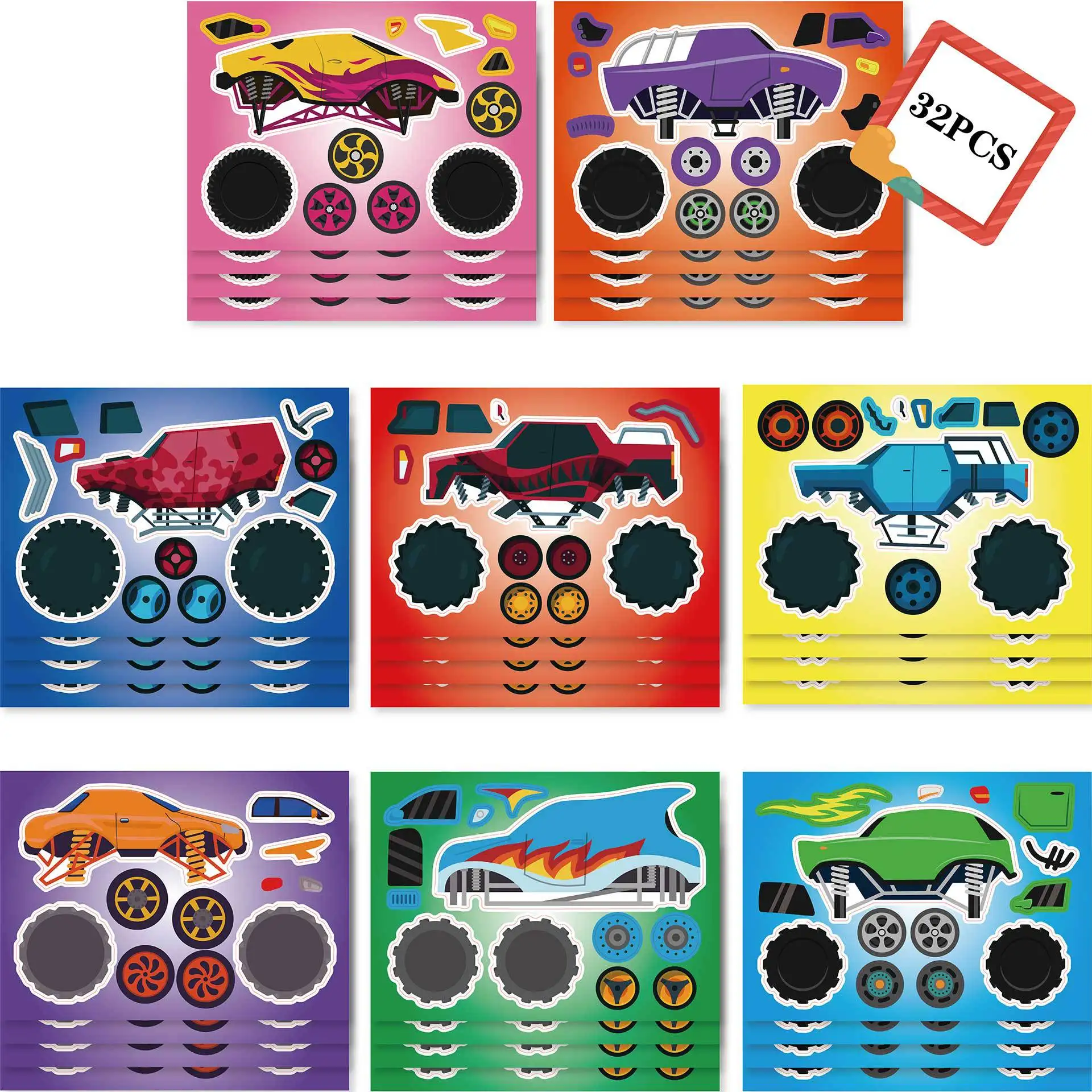 

Monster truck themed stickers children's anime cartoon stickers parent-child puzzle puzzle off-road vehicle DIY stickers