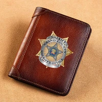 high quality genuine leather men wallets grand county sheriff office printing short card holder purse luxury brand male wallet