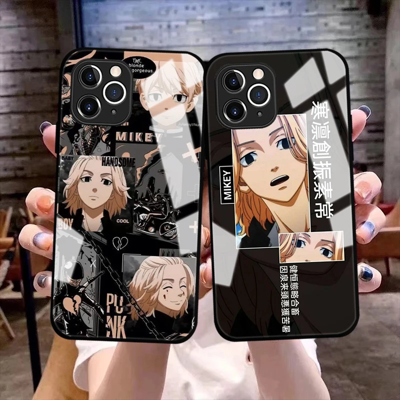 

Japanese anime Tokyo Revengers Phone Cover For iPhone 11 12 13 14 Pro Max X XR XS Max 8 14 Plus Black Tempered Glass bumper Case
