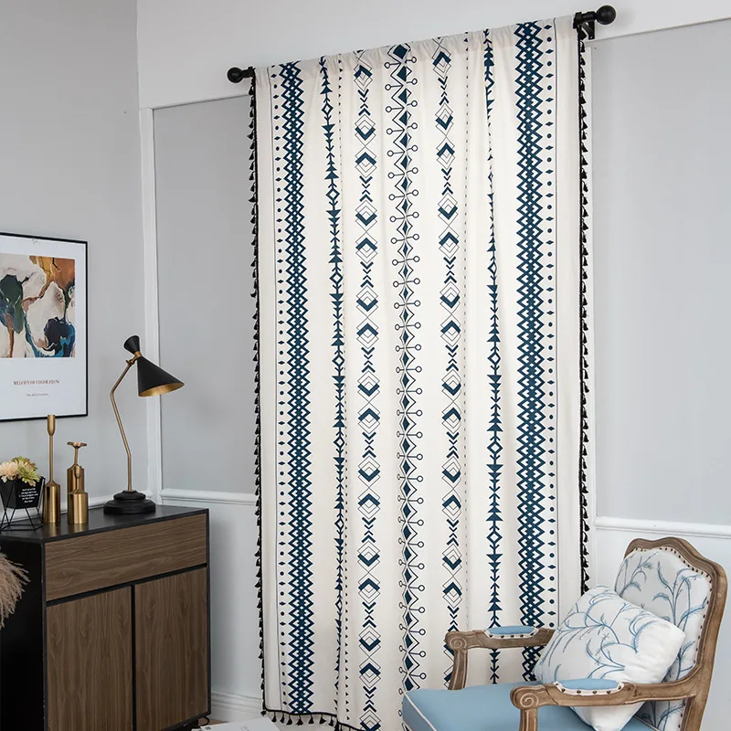 

1 PCS Curtains Finished Bohemian Kitchen Door Curtain Cotton Linen Curtain Semi Blackout Bay Window Curtain