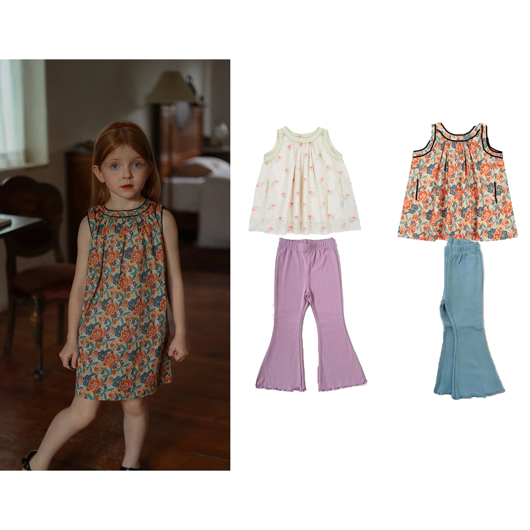 

Летние топы для девочек с колокольчиками, новинка 2023, брендовая Милая рубашка с лацканами для девочек, хлопковые штаны с колокольчиками для детей, летняя детская одежда