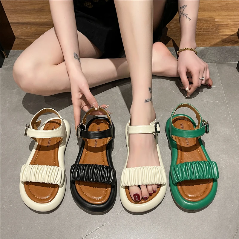 

Fashion Womens Shoes 2022 Female Sandal All-Match Buckle Luxury Girls Summer Gladiator Comfort Strap Beige Flat New Low Basic Sc